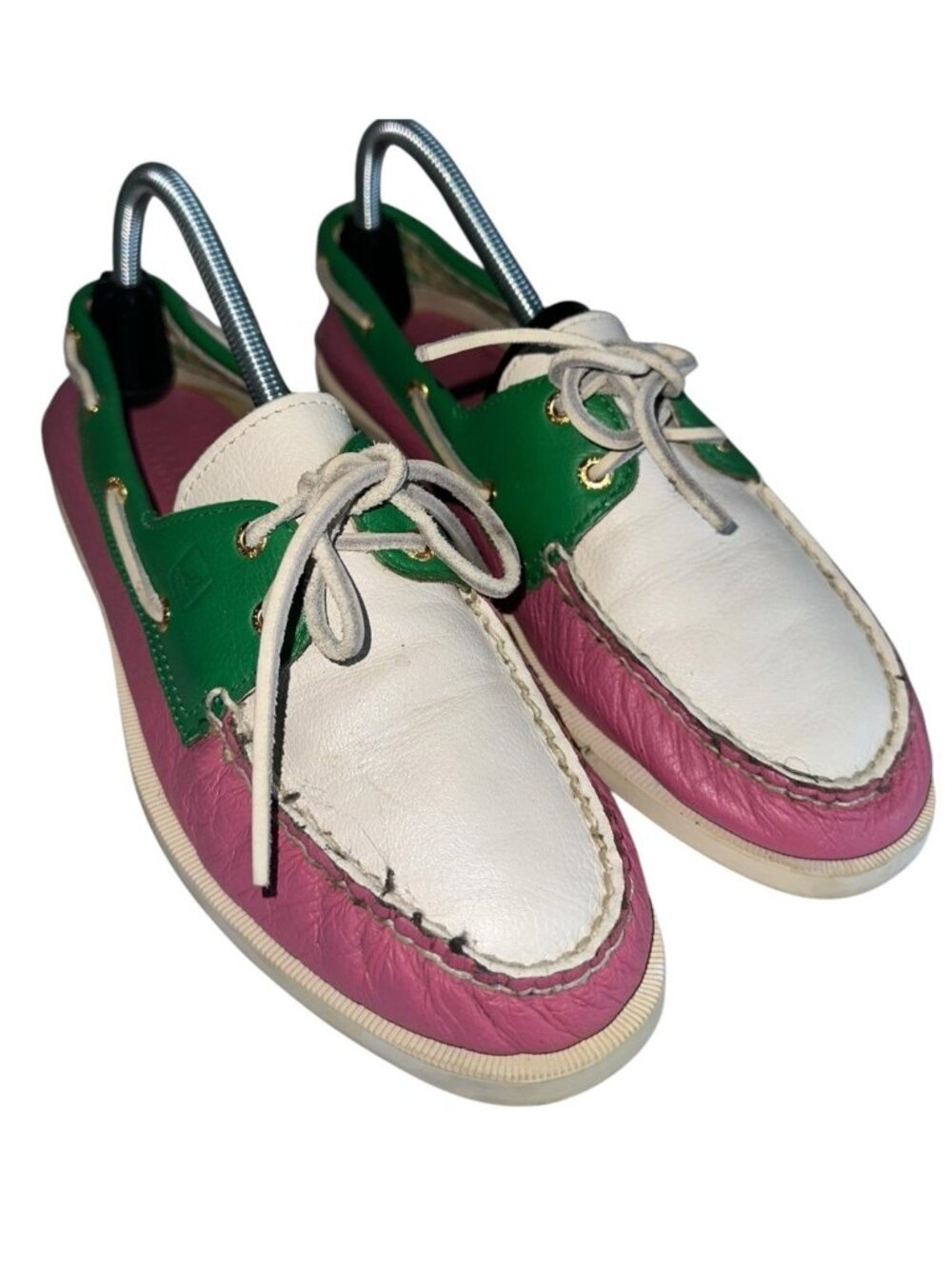 Sperry Top-Sider Women's Boat Shoes 11 Two Eye Leather Green Pink White